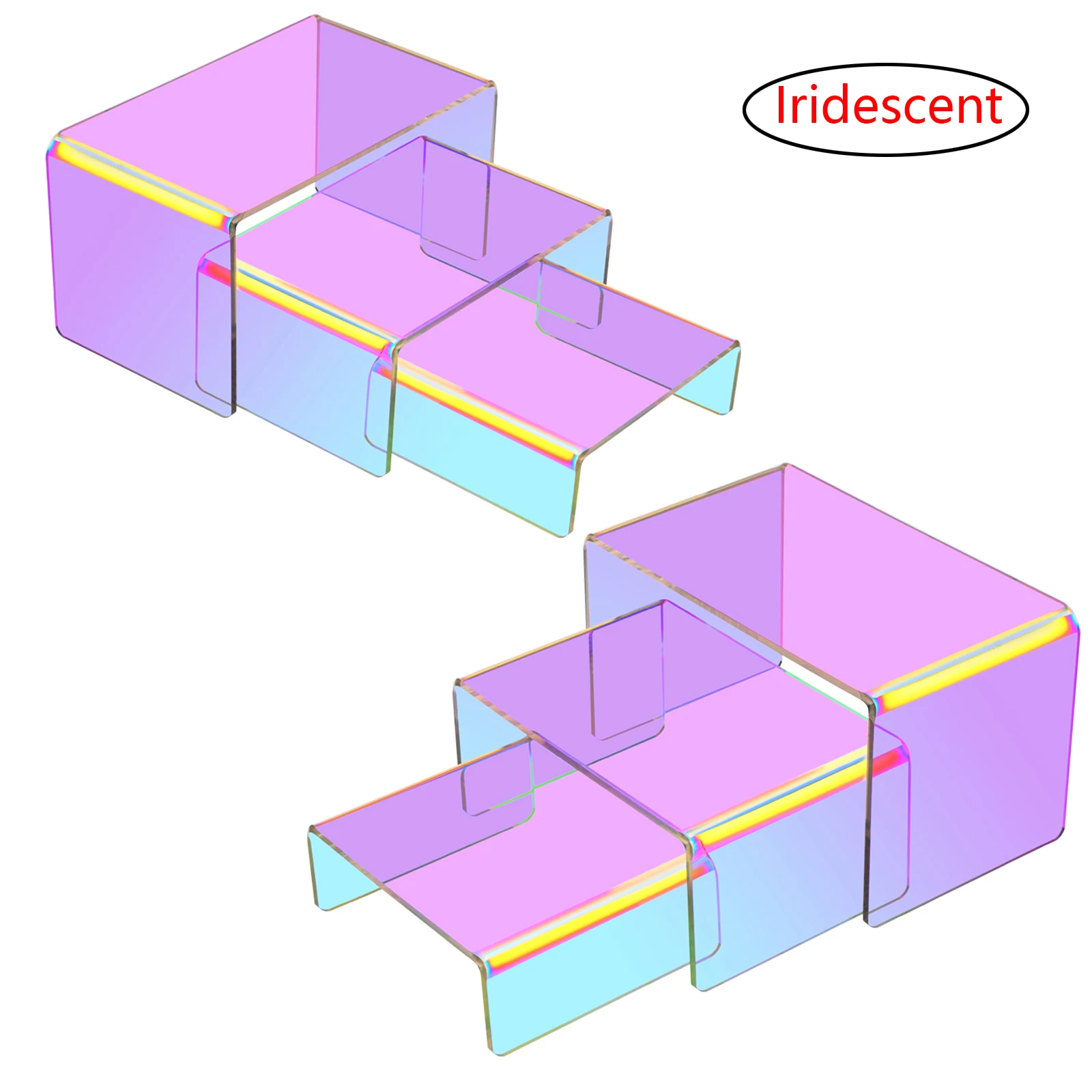 Iridescent Acrylic Risers for Display, 6 Pcs Acrylic Risers Collectibles perfume Character Cupcake, Rainbow Acrylic Risers