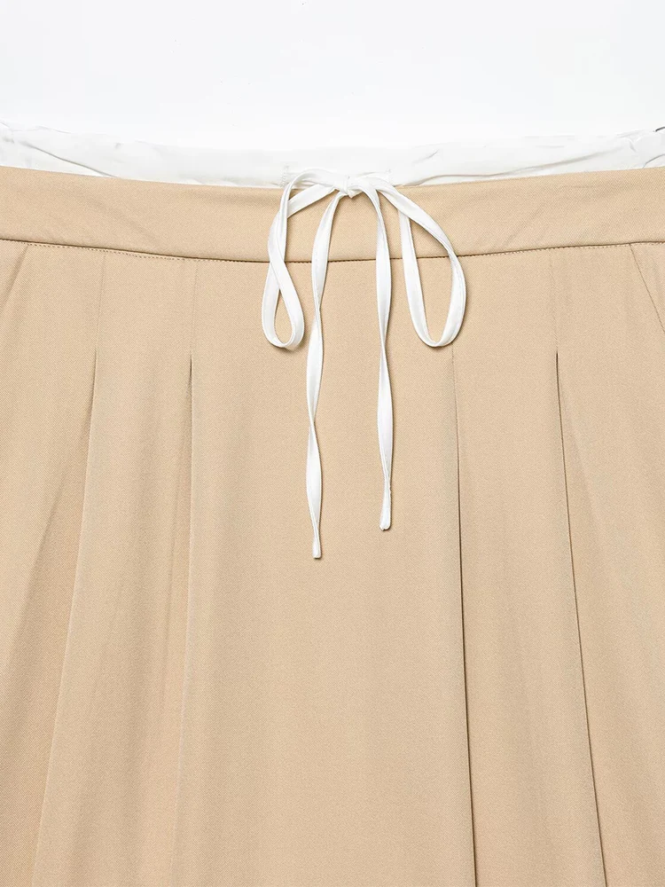 European style new women's clothing fashionable and versatile temperament simple loose A-line double waist high waist skirt