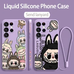 New Kawaii Cute Labubu Phone Case For Samsung S10 S20 S21 S22 S23 S24 Plus Lite Ultra FE Liquid Left Rope Funda Soft Silicone