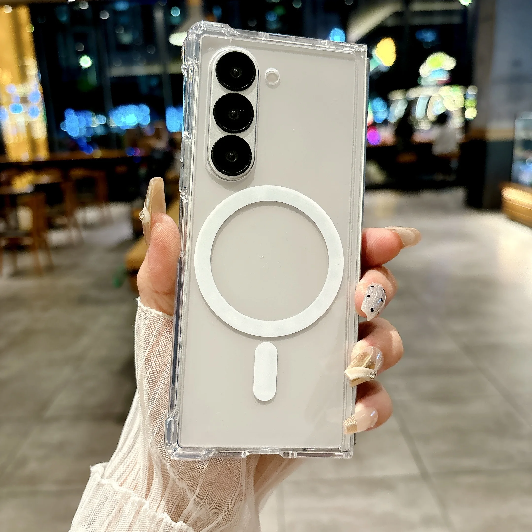 Magnetic Clear Phone Case For Samsung Z Fold Series Wireless Charging Compatible Shockproof Transparent Hard Cover Foldable Shel