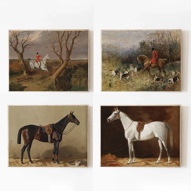 1pc frameless Canvas Painting Vintage Oil Painting Grassland  Horse Driving Farm Horse Riding Noble Poster Canvas Prints Art Pic