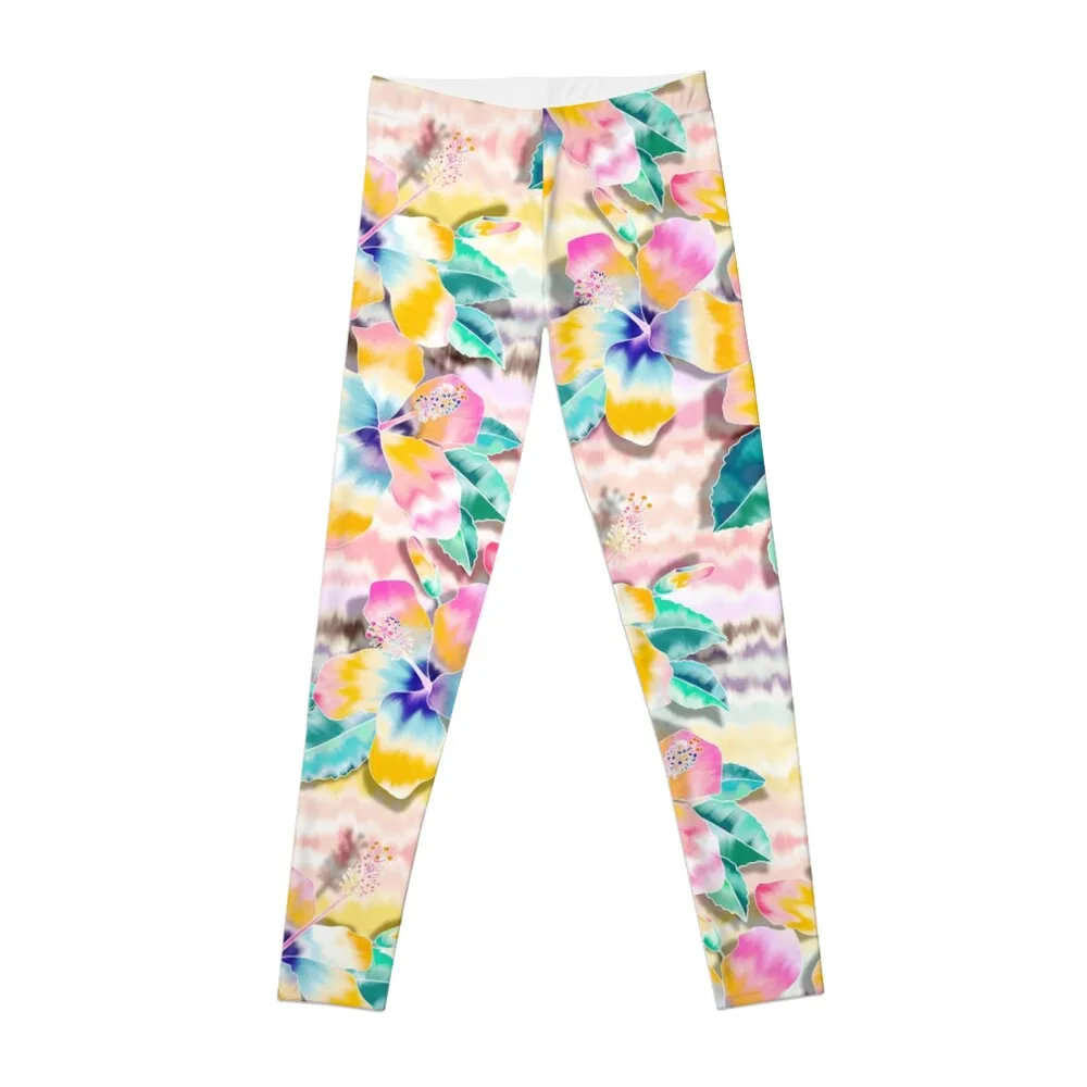 

Tie-Dye Hibiscus Collage in pastels Leggings gym sportswear woman joggers for Women's sports Women's push up Womens Leggings