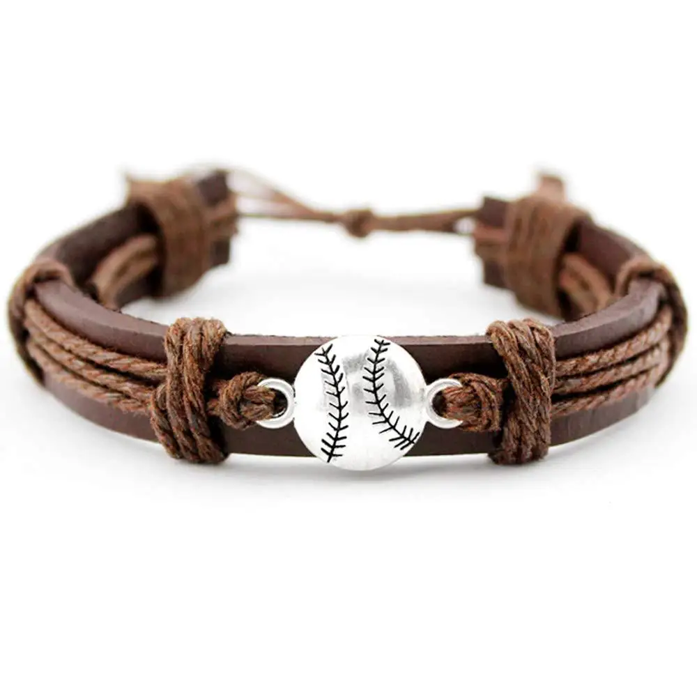 hockey bracelet Football Charm Leather Bracelets Softball Lacrosse Hockey Calisthenics Women Men Unisex Jewelry