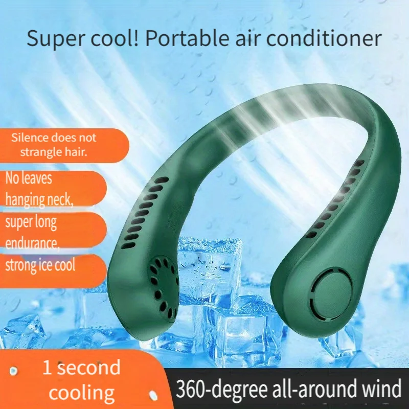 

Portable leafless hanging neck fan Three generations of lazy handheld USB charging small fan