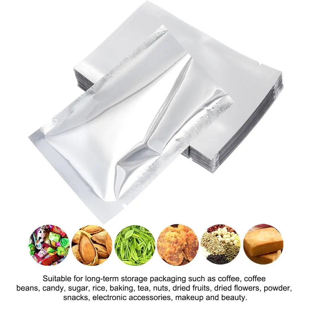 100Pcs Aluminium Foil Bags Heat Seal Bag Storage Pouches Vacuum Sealer Saran Wrap Food Grade Kitchen Supplies