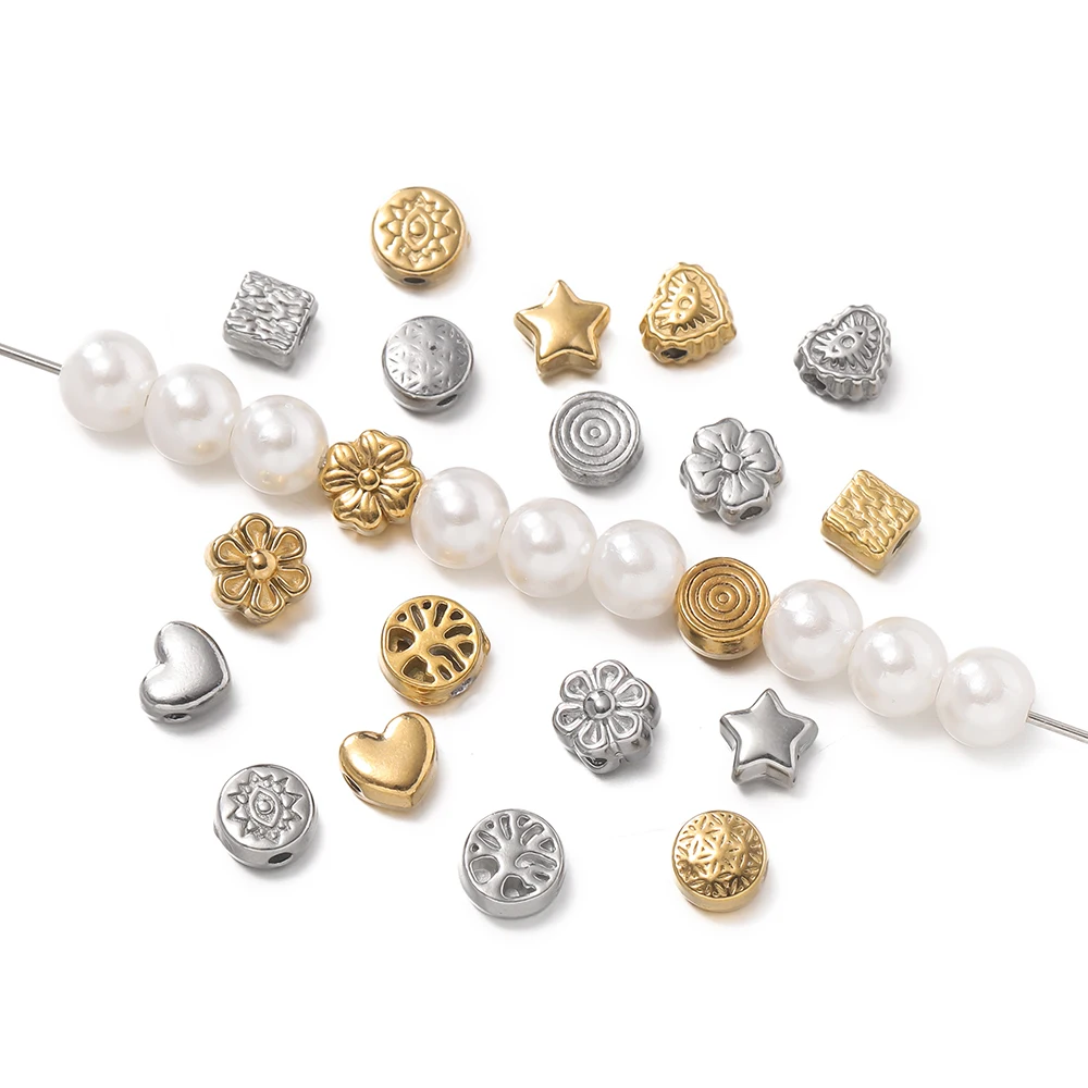 10Pcs/Pack Stainless Steel Various Shape Gold Steel Color Texture Spacer Beads for DIY Bracelet Jewelry Making Accessories view 3