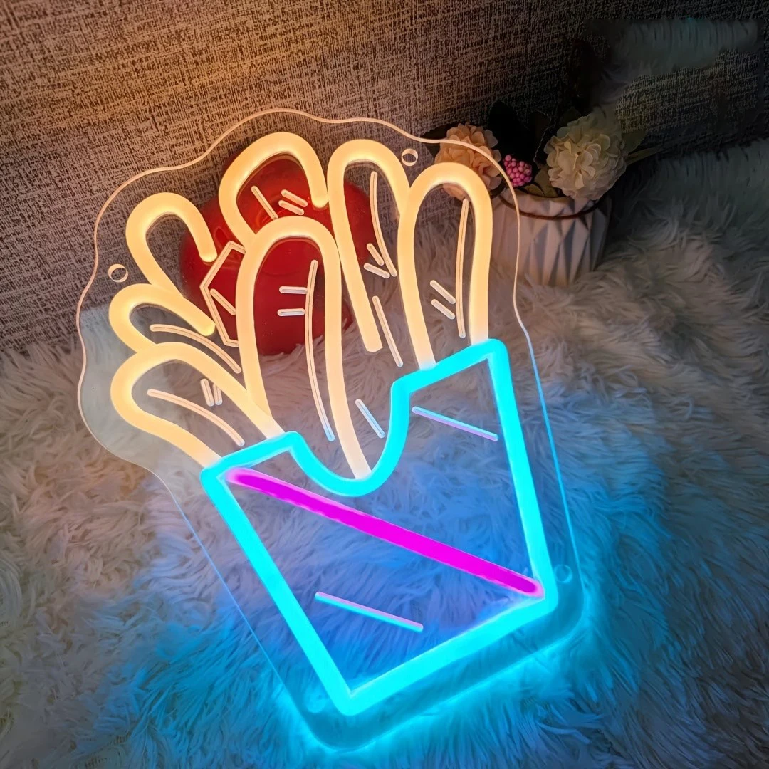 French Fries LED Neon Sign USB Wall Light Fast Food Shop Cafe Bedroom Decor