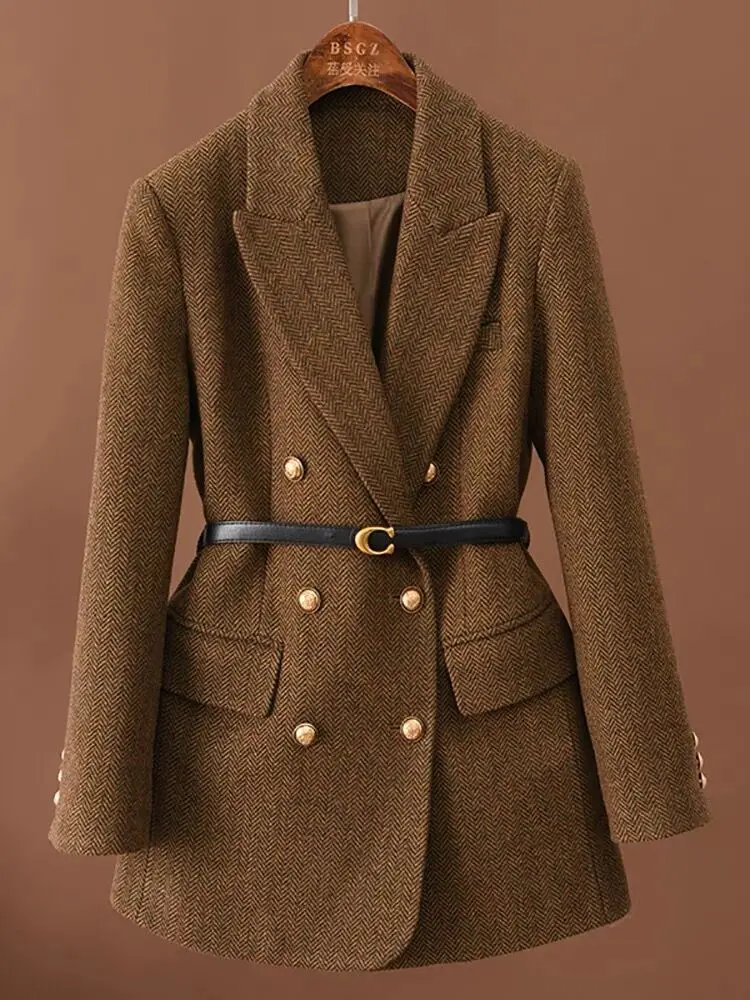 Veste en laine Vintage pour femme, haut de tempérament vert saisonnier populaire, nouvelle collection automne et hiver 2024