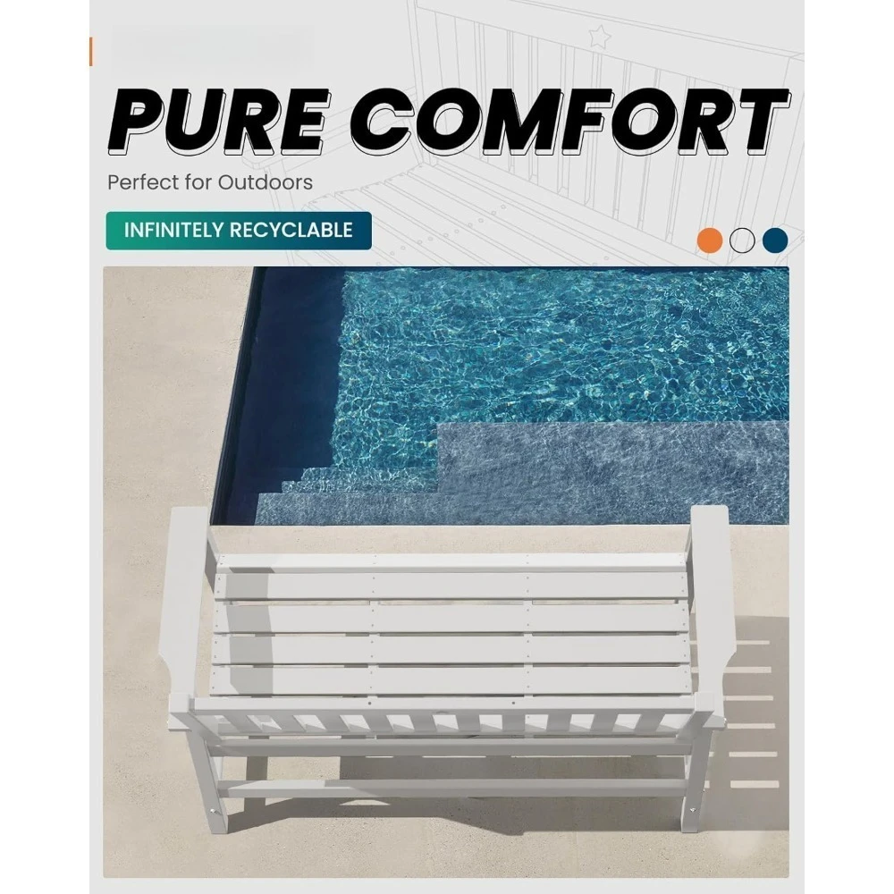 مقعد خارجي، مقعد حديقة لشخصين، مقعد فناء HDPE مقاوم للطقس، مقعد شرفة متين للفناء والفناء الخلفي والشرفة #3