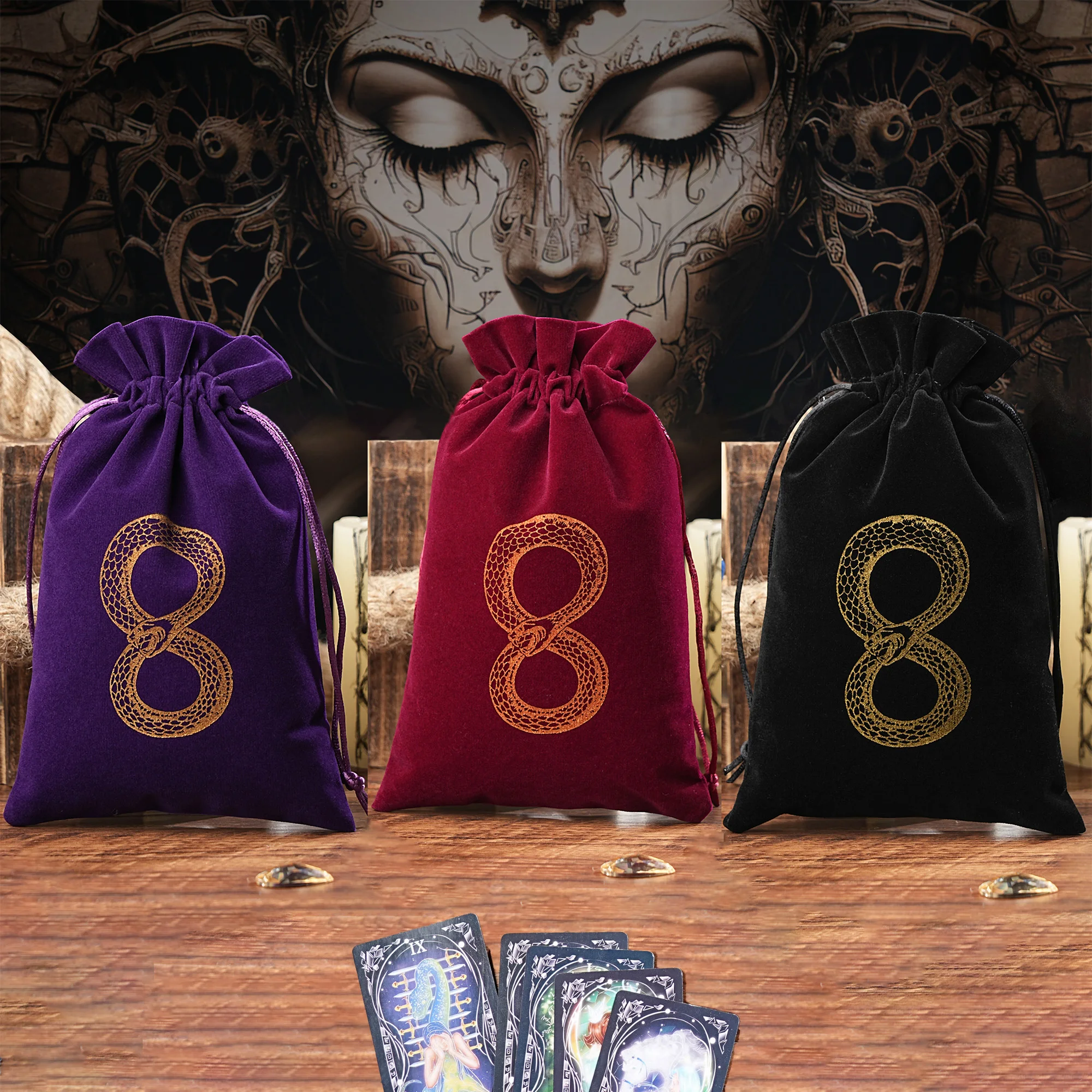 

1pcs Velvet Snake Tarot Storage Bag Board Game Cards Embroidery Drawstring Package Witchcraft Supplies for Altar Tarot Pouch