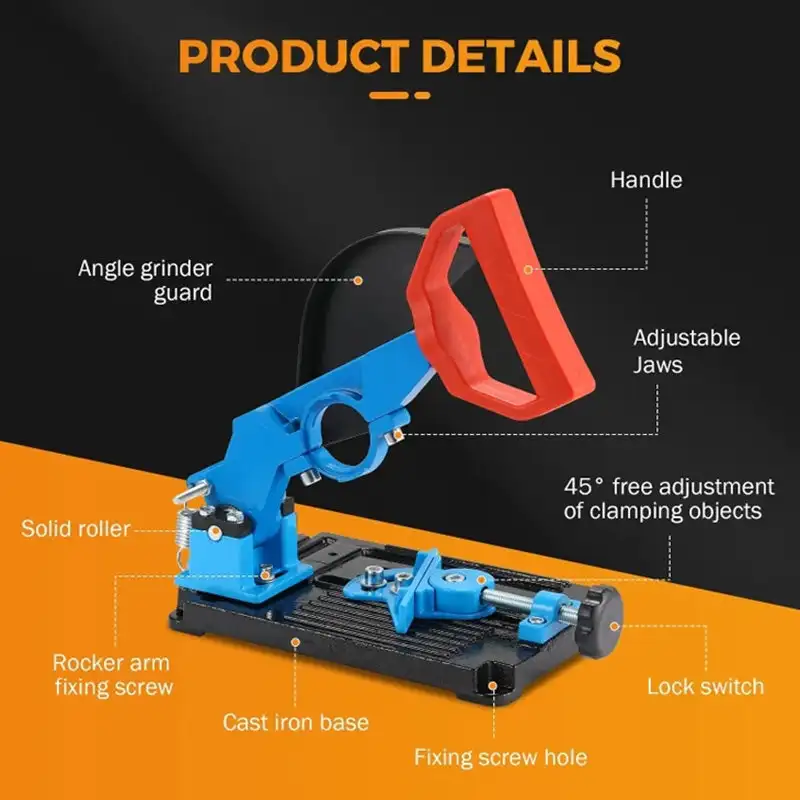 Imagem -06 - Suporte Universal do Moedor de Ângulo Suporte Fixo do Moedor Suporte de Corte de Broca Elétrica Braçadeira de 45 Graus Punho Deslizante Suporte Ajustável