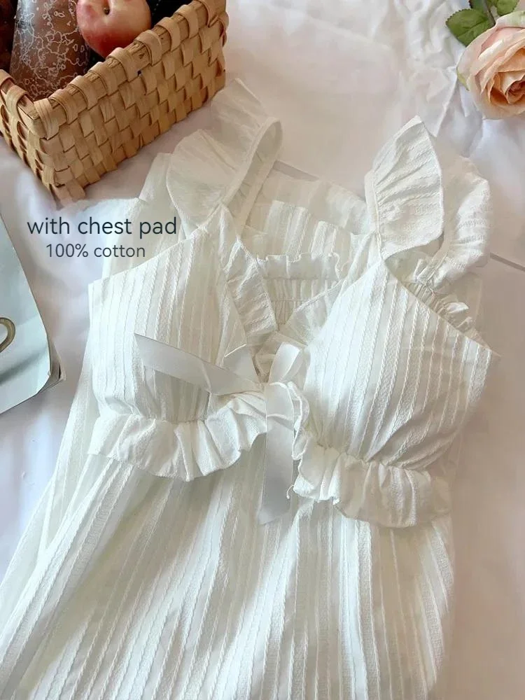 Sweet Cute Nightdress Women Princess Nightgown Lady Summer Sleeveless Sleepwear Female Cotton Nightgowns Loose Home Clothes