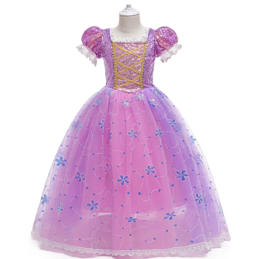 Shimmering Princess Rapunzel Fairy Tale Costume Kids Halloween 2024 Cosplay Dress with Color LED Light Girls Party Light up Gown