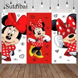 Disney Red Minnie Mouse Glitter Dots Bow Custom Background for Girls 1st Birthday Party Table Banner Decoration Backdrop