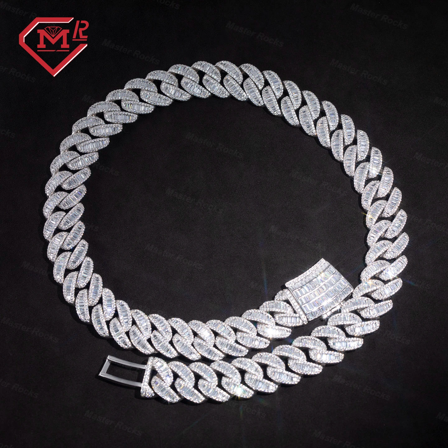 Iced Out Miami Cuban Link Chain Solid Silver 925 Men Hip Hop Bling 15mm Vvs1 D Moissanite Chain Baguette