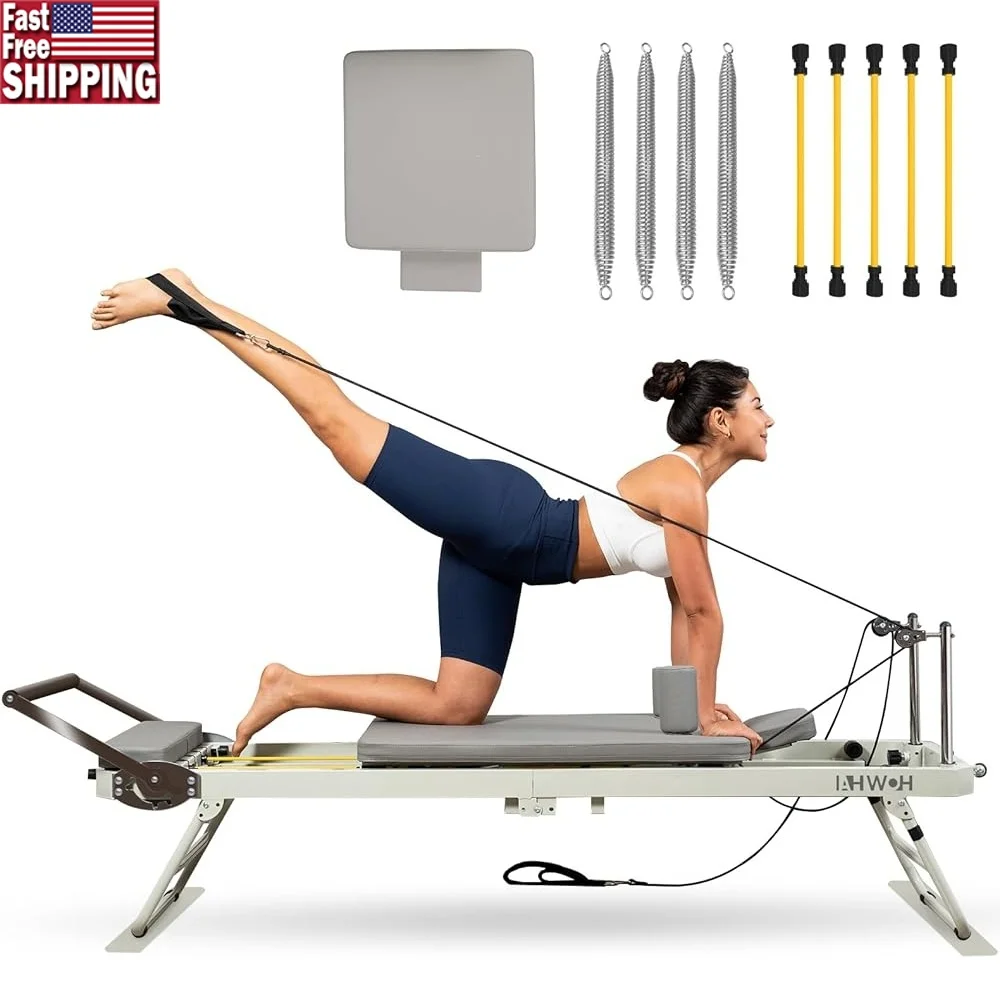 

Foldable Pilates Reformer Machine Home Gym Equipment 153LBS Adjustable Resistance Advanced Beginner Silent Smooth Movements