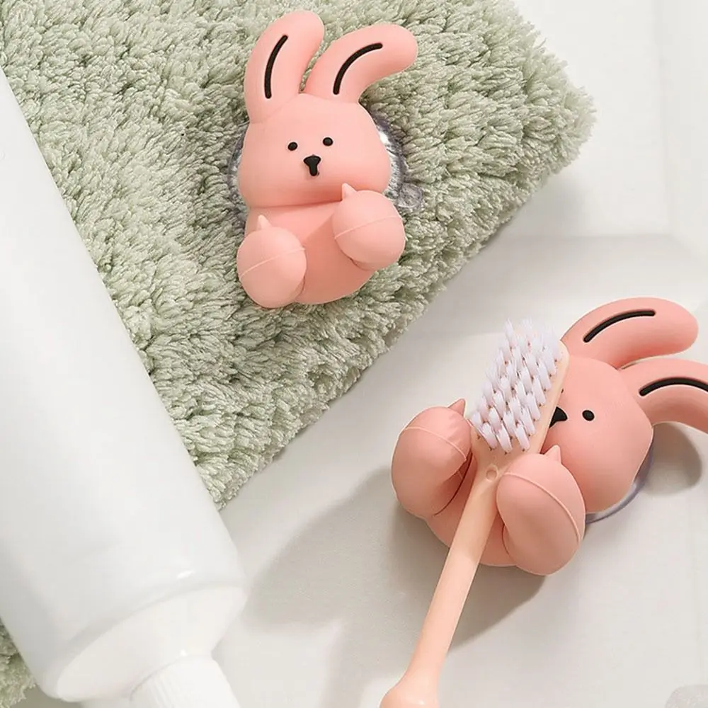 Silicone Bunny Toothbrush Holder Cartoon Suction Cup Rabbit Bear Toothbrush Holder Wall-mounted Shaver Wire Storage Hook