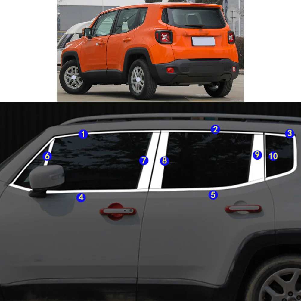 For Jeep Renegade 2016 2017 2018 2019 2020 2021 Car Sticker Garnish Pillar Window Middle Strip Trim Frame Hoods