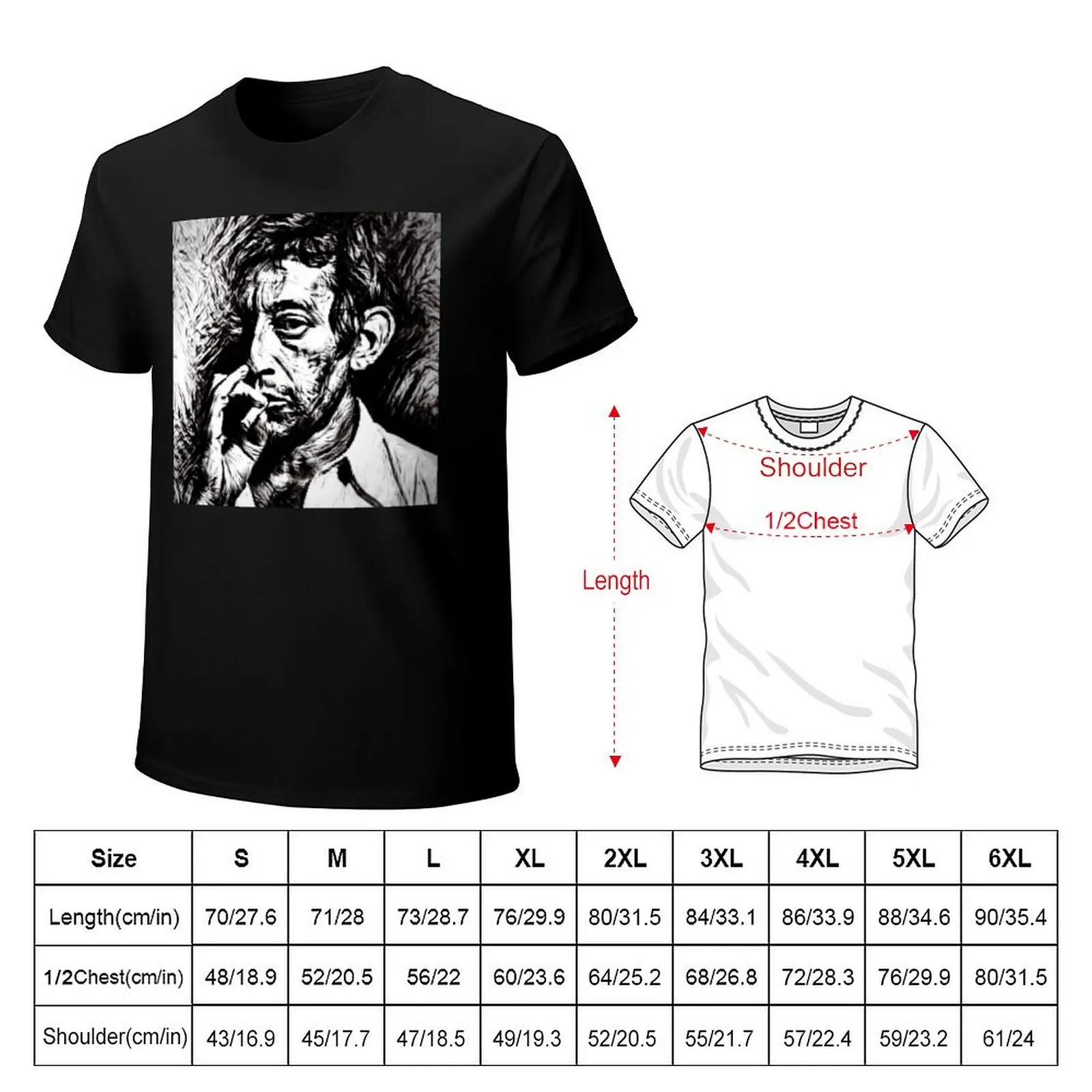 Serge Gainsbourg blacks ne white drawing T-Shirt Art Pattern Printed Casual Top