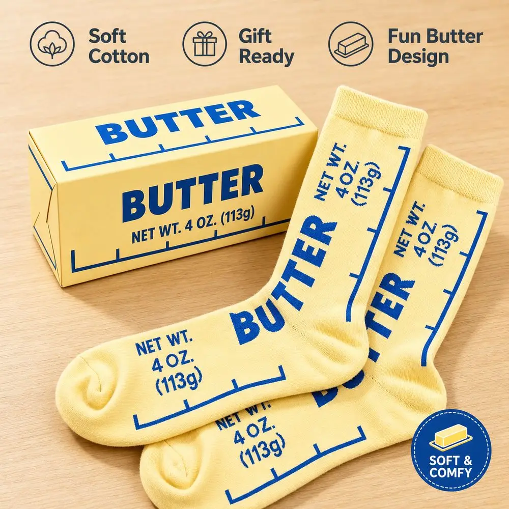 Gifts Polyester Butter Print Socks Butter Pattern Mid-Calf Novelty Crew Socks Funny Style Breathable Funny Socks Daily Wear