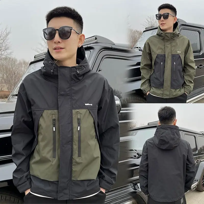 Men Bomber Jacket Military Motorcycle Jacket Zipper Outdoor Windbreaker Pockets Long Sleeve Casual Coats Korean Sportswear New