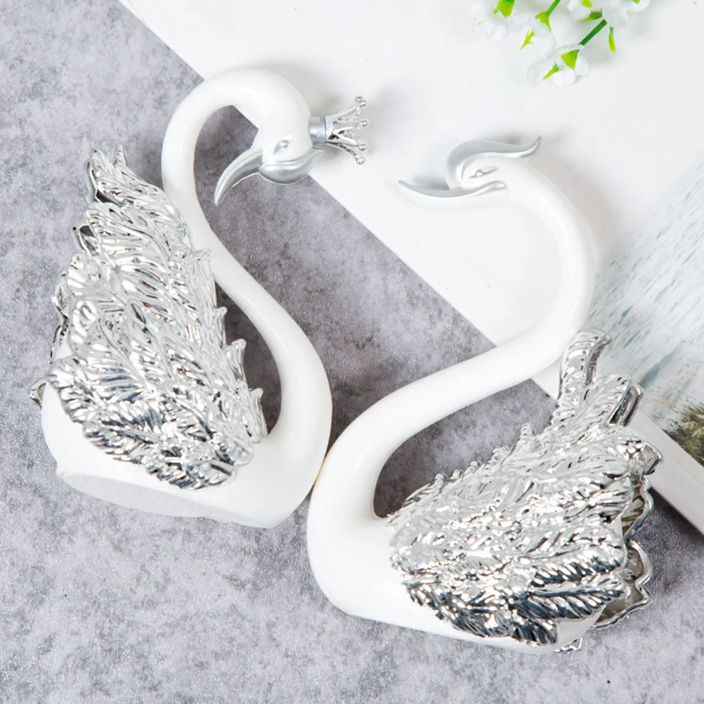 

2 Pairs Decorations Crown Swan Ornaments Figurine Cake Topper Animal Toppers Baby