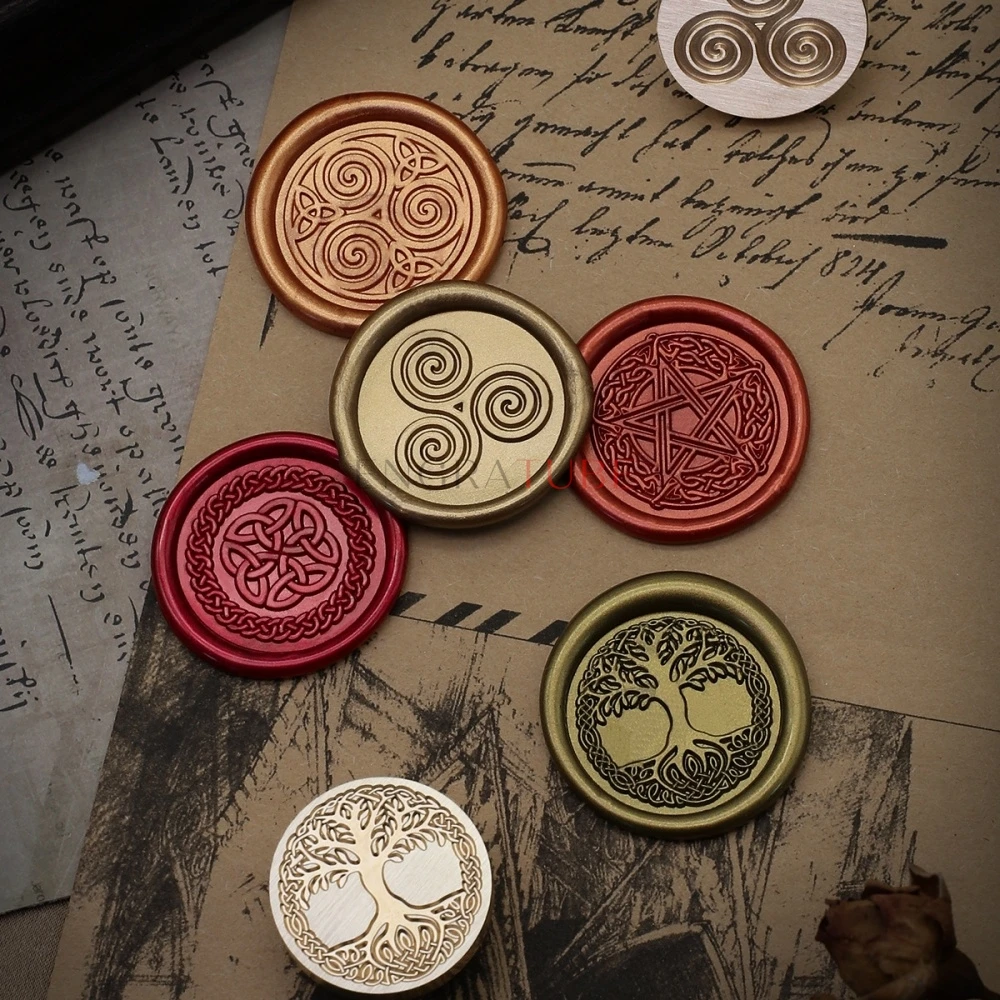 25mm Brass Sealing Wax Stamp Replace Heads With Wood Handle Celtic Crescent Dala DIY Envelope Card Wedding Gifts Scrapbooking
