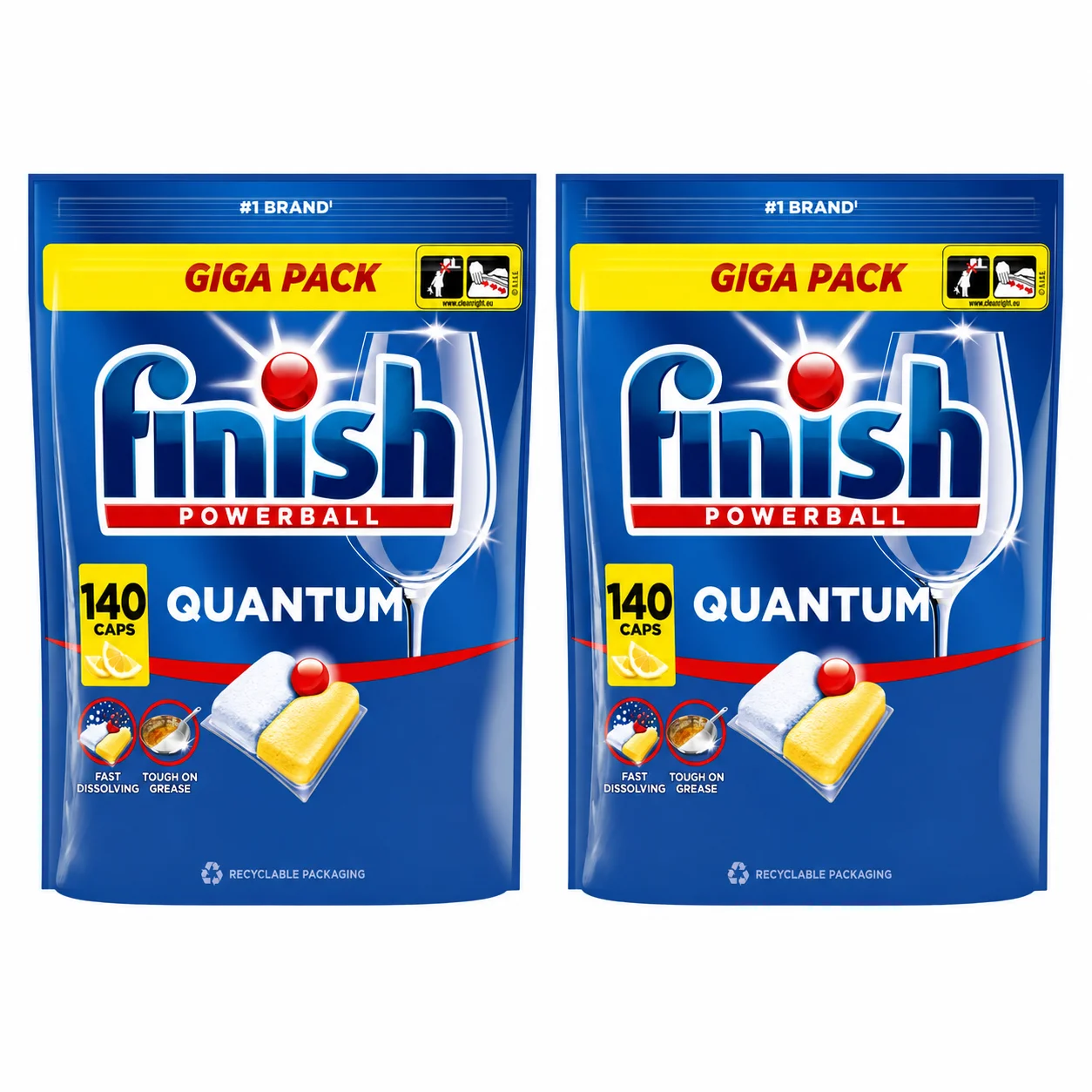 2X Finish Vaatwasser Capsules Tabs Quantum Citroen 140 Stuks