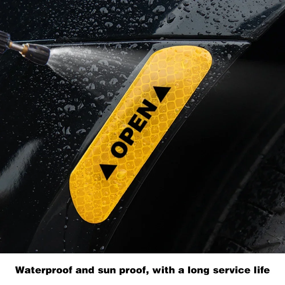 4PCS Reflective Car Door Sticker Safety Opening Warning Reflector Tape Decal Car Accessories Exterior Interior Reflector Sticker