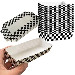 24 PCS Checkered Food Boxes Paper Snack Trays Racing Flag Disposable Food Holders Popcorn Boxe Race Car Birthday Party Supplies