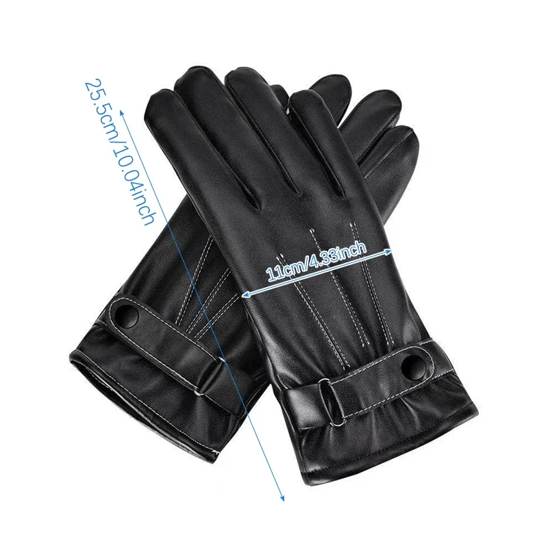 Guanti invernali da uomo in pelle PU neri Guanti caldi con bottoni Sport all'aria aperta Guida Sci Guanti antivento da uomo Forniture invernali