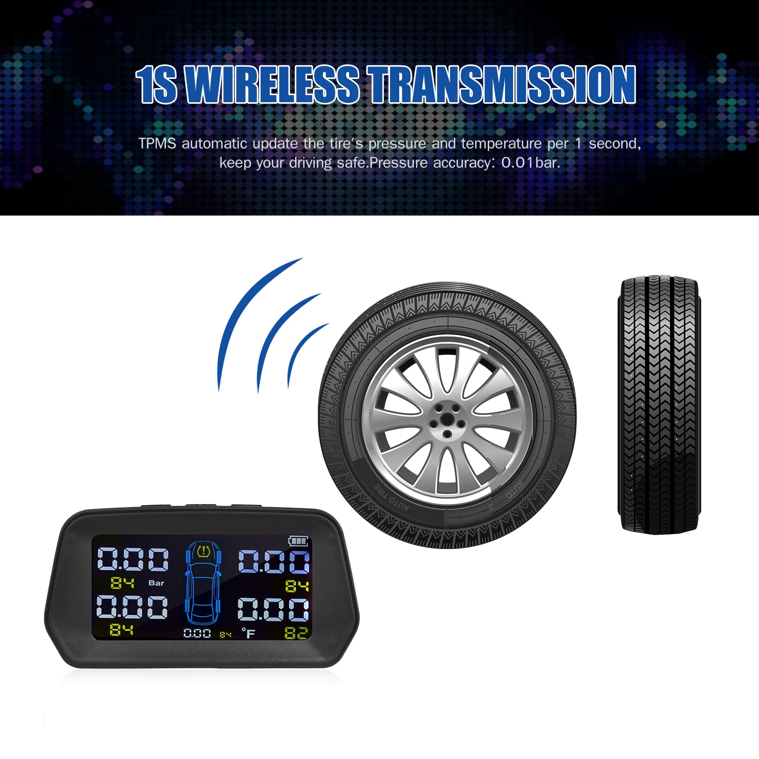 

Автомобильная система контроля давления в шинах TPMS, солнечная зарядка, HD цифровой ЖК-дисплей, автоматическая сигнализация, беспроводные внешние датчики TPMS 6 бар