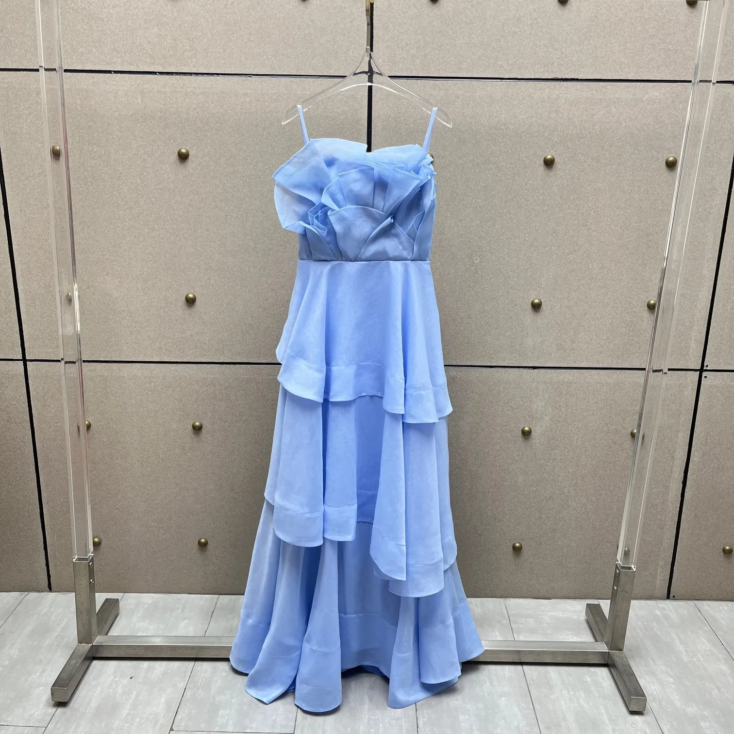 2026 Elegant Light Blue Tiered Organza Gown | Strapless Ruffle Maxi Dress for Formal Events party dresses evening designer dress