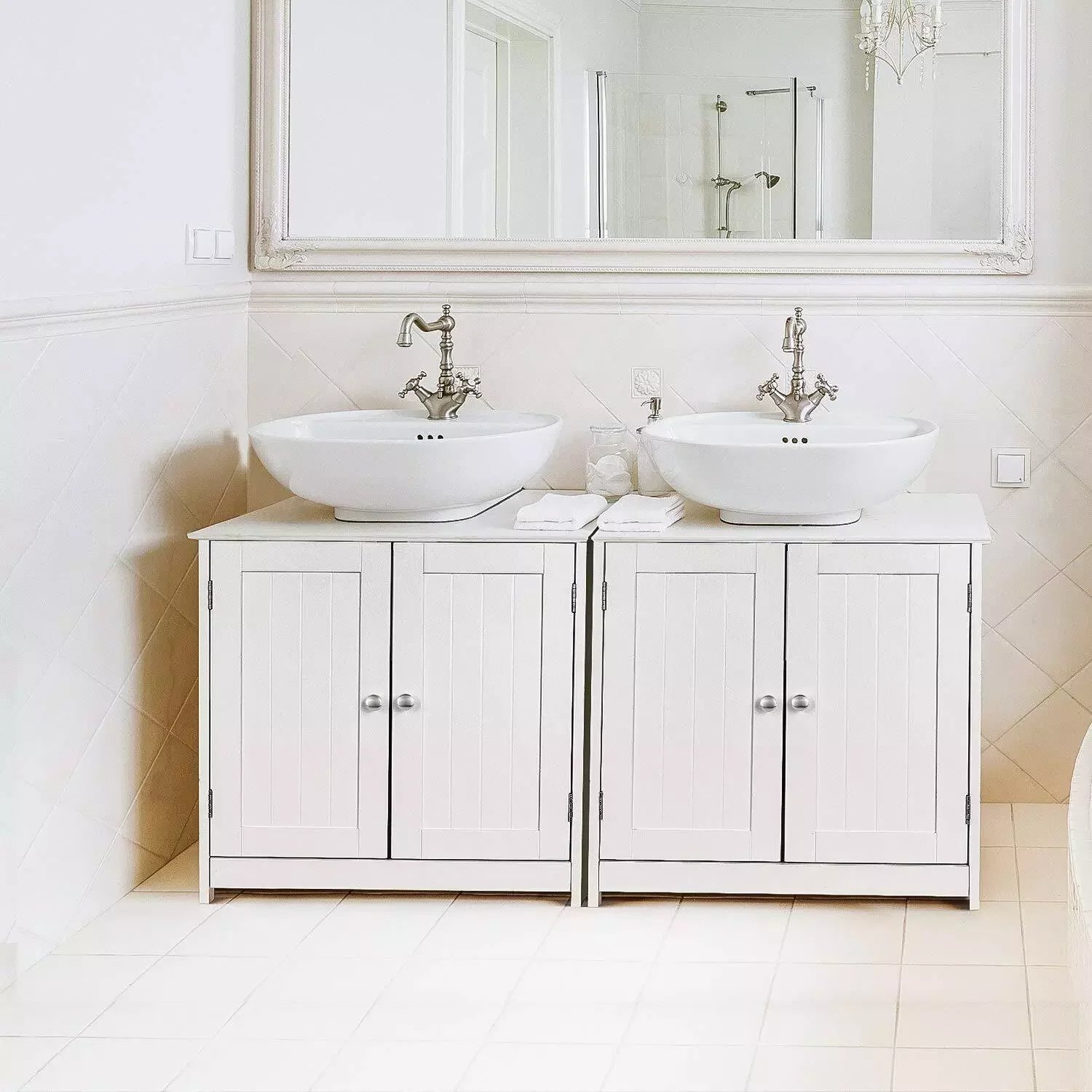 Under Sink Storage Vanity with Bathroom Cabinet Space, anity Cabinet with Double Doors and Storage Shelves