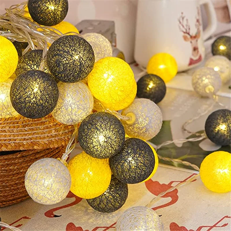 20LEDS Cotton Ball Light String Fairy Garland Ball Lights Festival Outdoor  Wedding Christmas Party  Garden Home Decoration