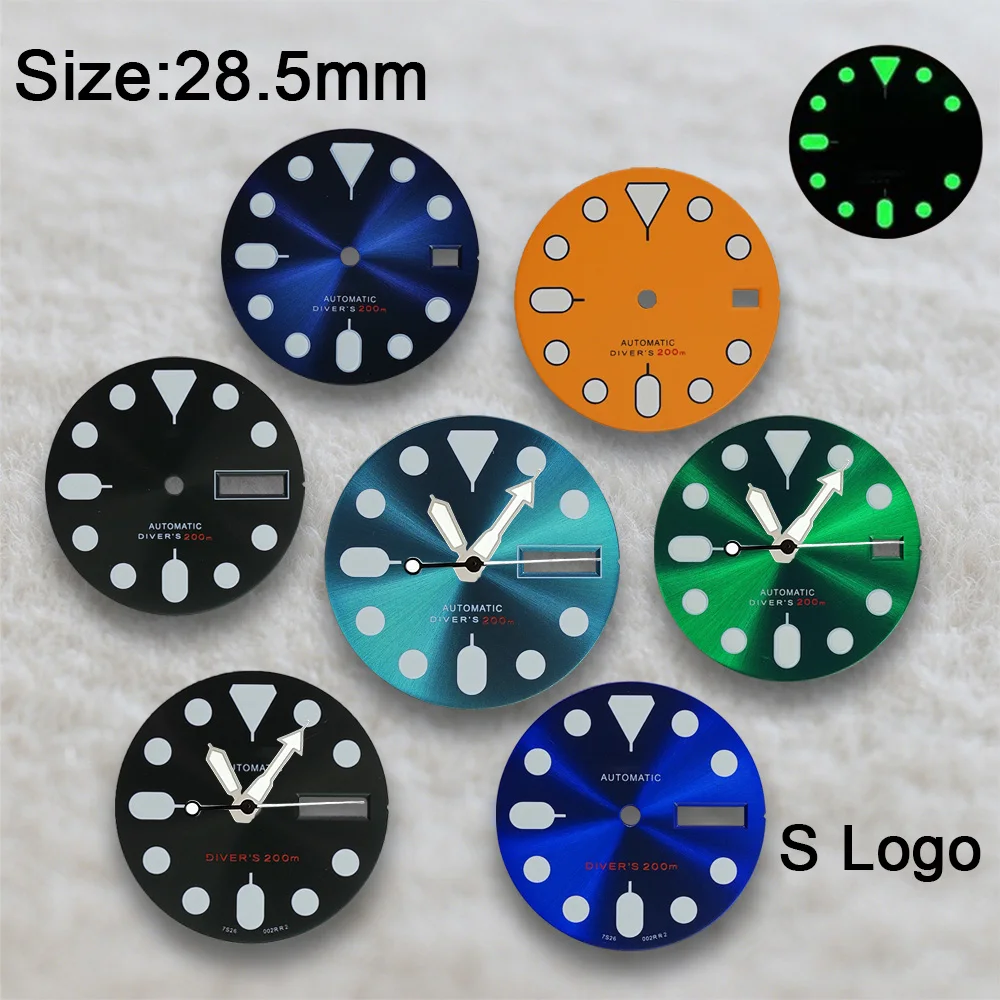 

High-Quality 28.5mm S Logo SKX007 Dial Fit NH36/4R/NH35 Movement Green Luminous Matte/Sunray Dial Watch Modification Accessories