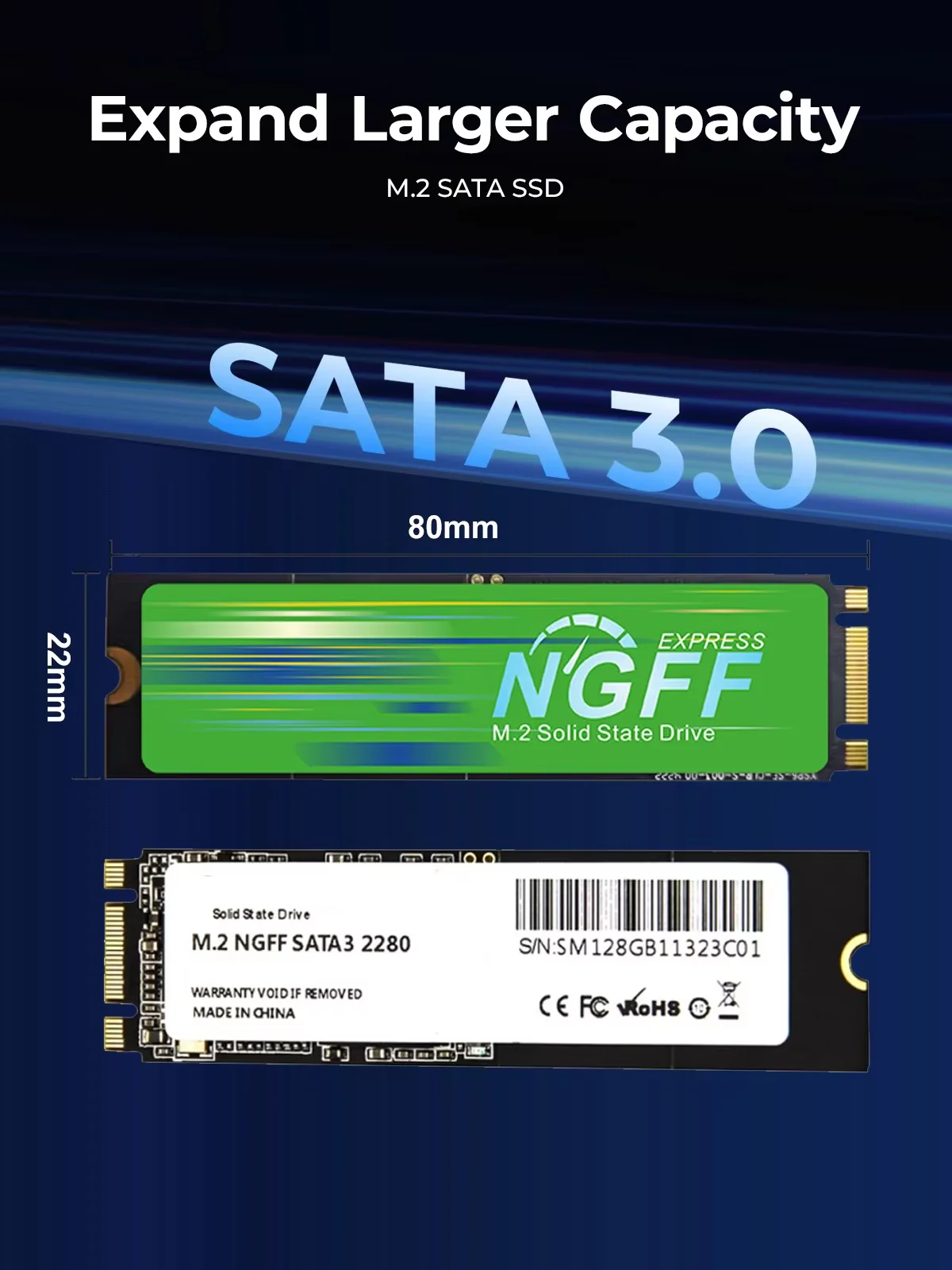 M.2 SATA SSD 256G 512G1TB M.2 NGFF SSD 500MB/S M.2 2280 NGFF SATA B & M Key Solid State Hard Drive for Desktop Laptop