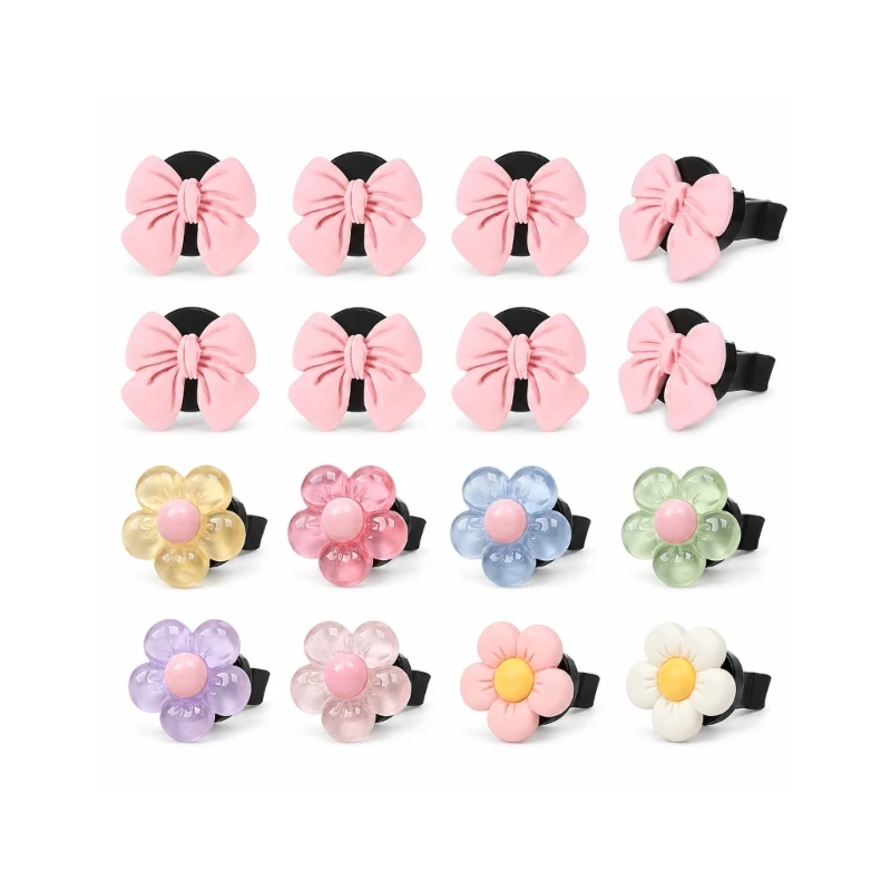 D5BE Car Outlet Clip Set for Daily Driving, Ribbon and Flower Air Vent Pieces with Clip-On PVC Design for Car Interiors and
