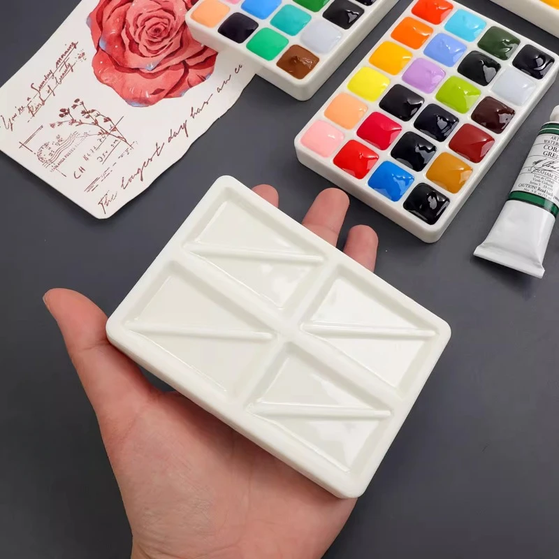 Pusta paleta ceramiczna Paleta akwareli 18/24 Siatka Taca na farby akwarelowe Artysta Podróż Malowanie Przenośne artykuły artystyczne — zdjęcie produktu 5