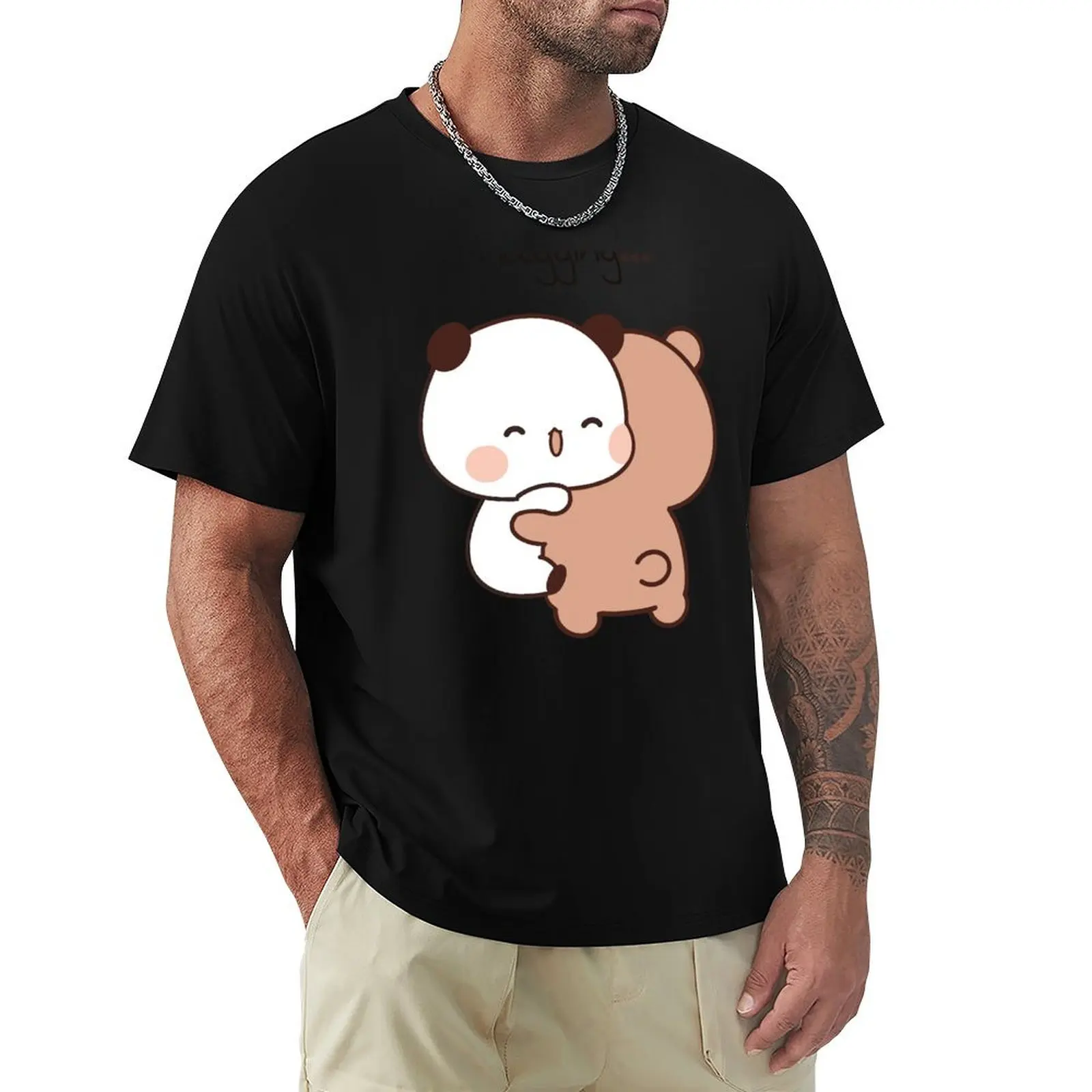 

Hug moment from DuDu Bear to BuBu Panda T-Shirt Basic Casual Wear Short Sleeve Top