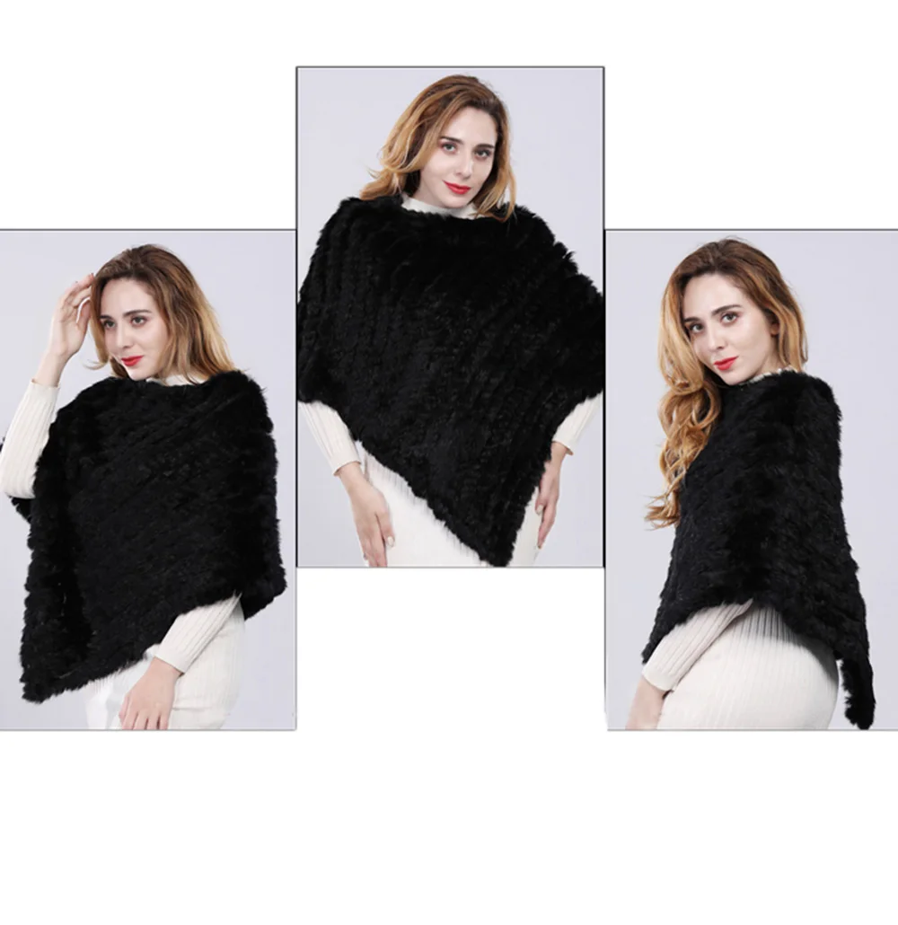 Genuine Leather Rabbit Fur Shawl cape  With Rabbit Fur  Shawl