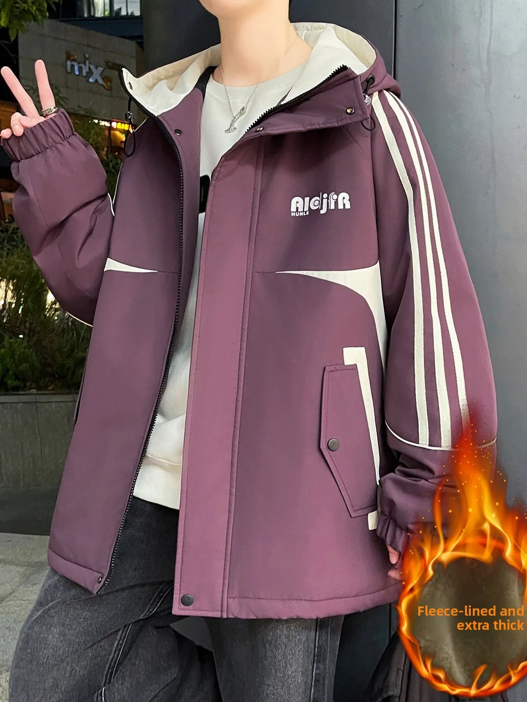 

Мужская утепленная повседневная свободная куртка на флисовой подкладке для подростков и студентов, зимняя верхняя одежда, ветрозащитная, на молнии, с капюшоном