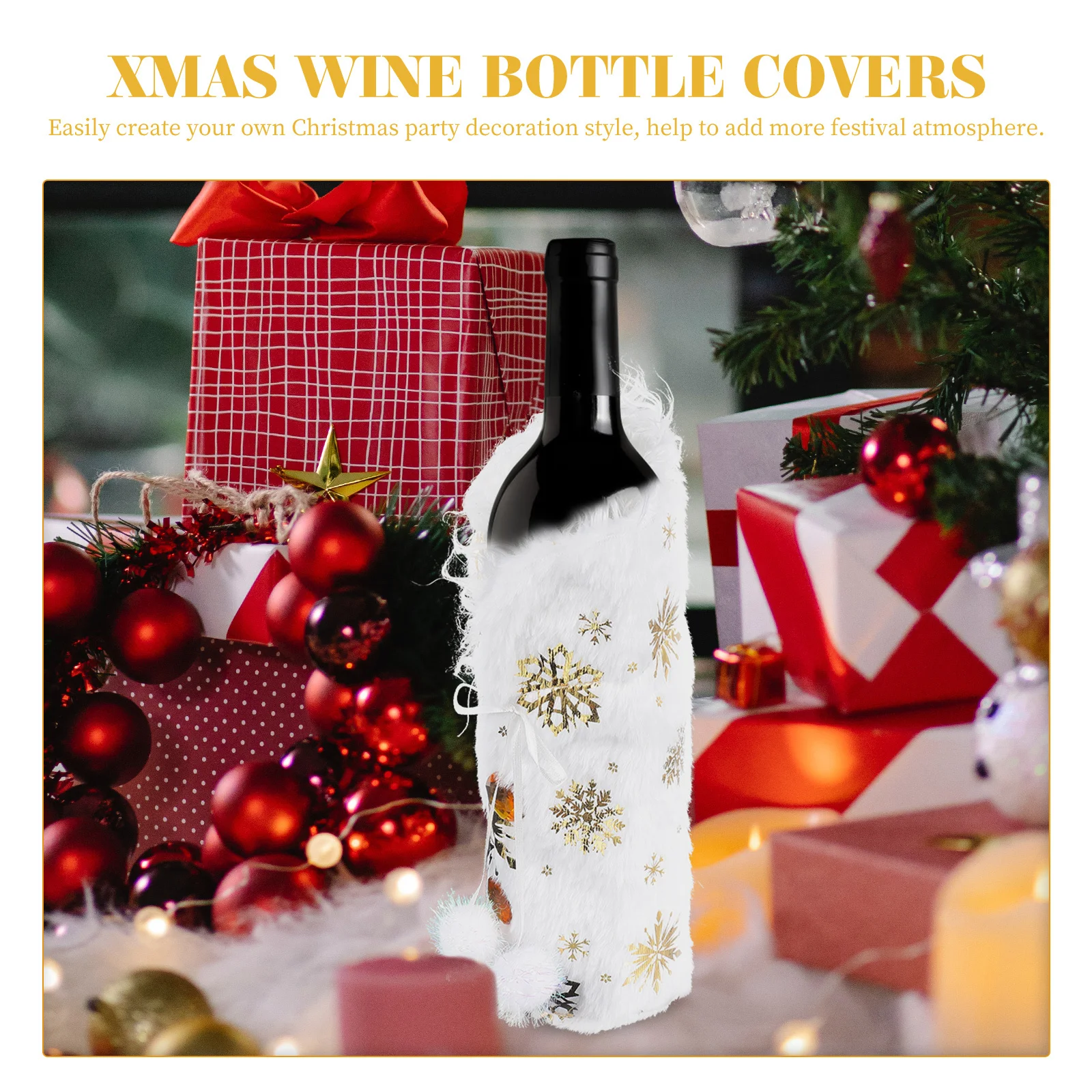 

2Pcs Snowflake Gold Wine Bottle Covers Decorative Xmas Sleeve Christmas Party Bottle Decor Decorative Wine Decor