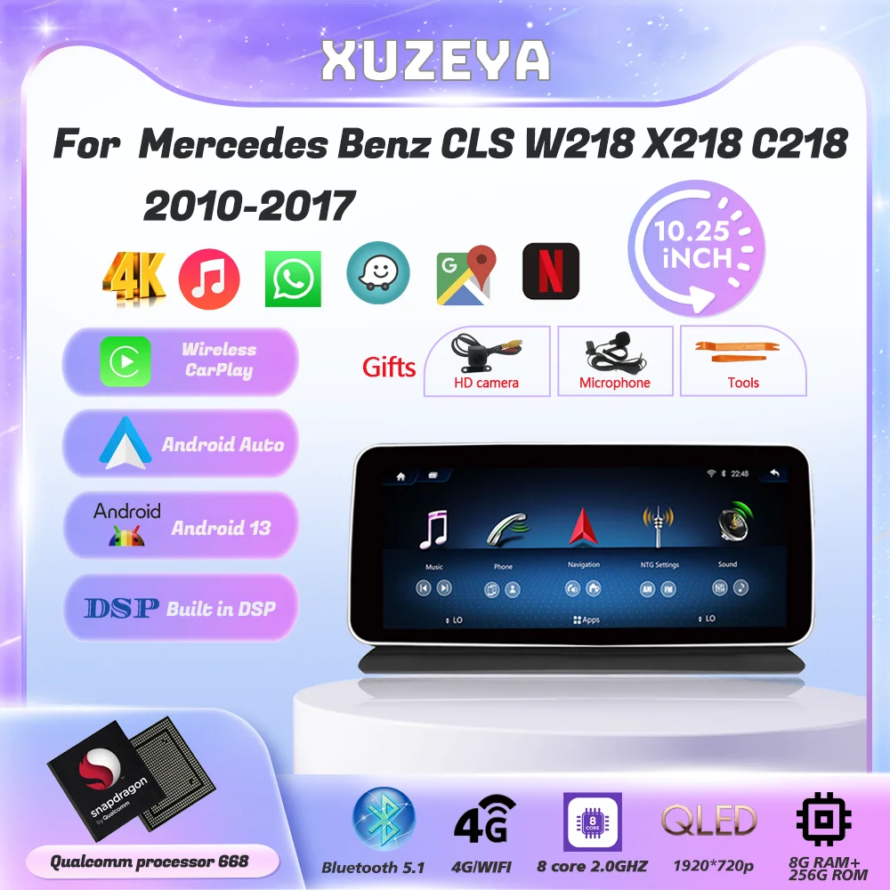 10.25inch Android13 For  Mercedes Benz CLS W218 X218 C218 2010-2017 GPS Carplay  5G Navigation HD360Camere  Multimedia Player