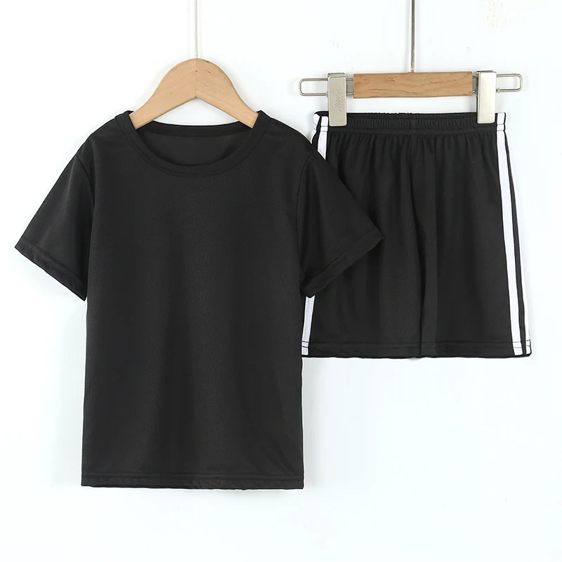 Children\'s summer thin quick-drying short-sleeved shorts two-piece boys and girls solid color loose leisure sports suit.