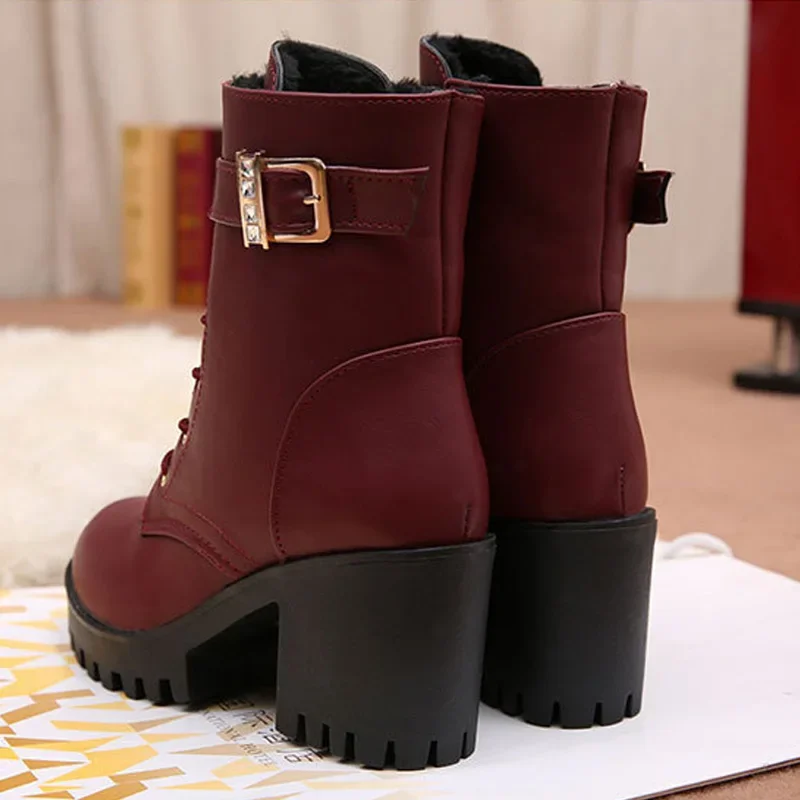 2024 Autumn Early Winter Shoes Women Ankle Boots Fashion Modern Ladies High Heels Boots Black Red Square Heel 8cm D160