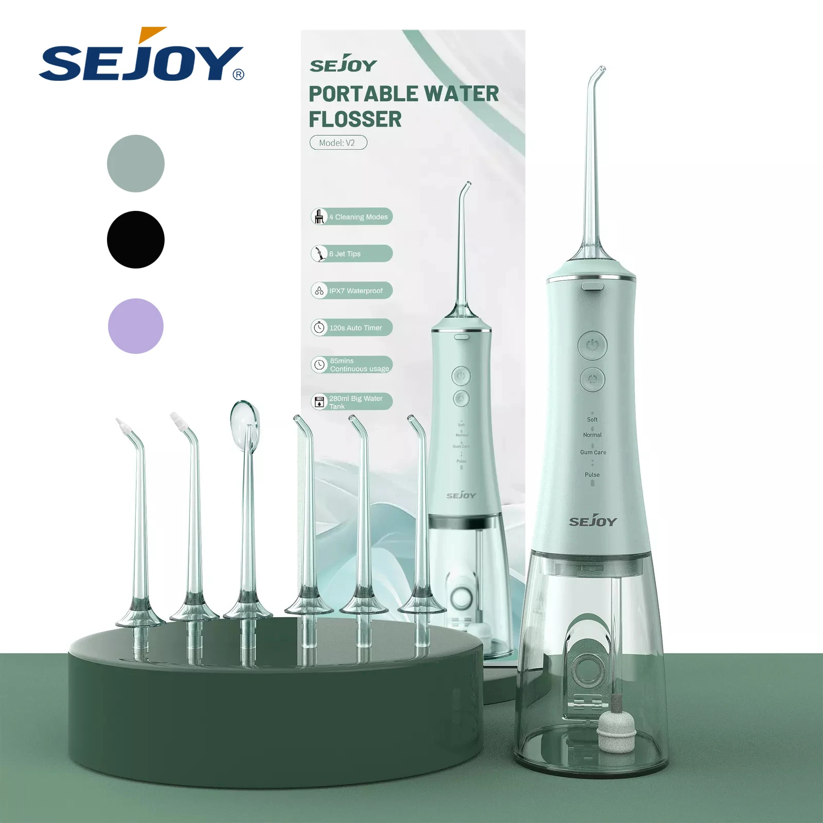 

Sejoy Water Flosser High Pressure Dental Oral Irrigator Dental Water Pick 4 Clean Modes Magnetic Charging