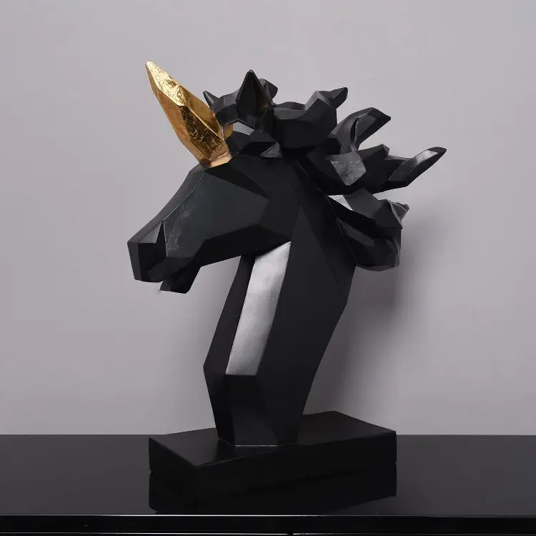 Living Resin Black and White Unicorn Art Luxury Interior Home Ornament Animals Statue Nordic Decoration