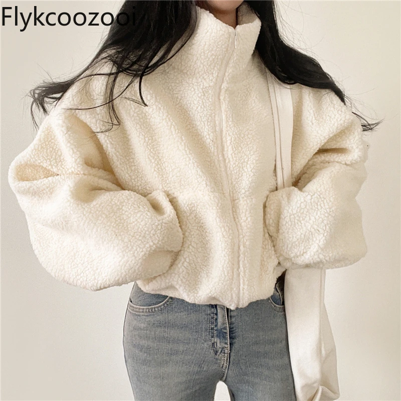 Korean Version of Lamb Wool Basic Short Everything Slouchy Thickened Cardigan Coat Jaqueta Aviador Feminina Jackets