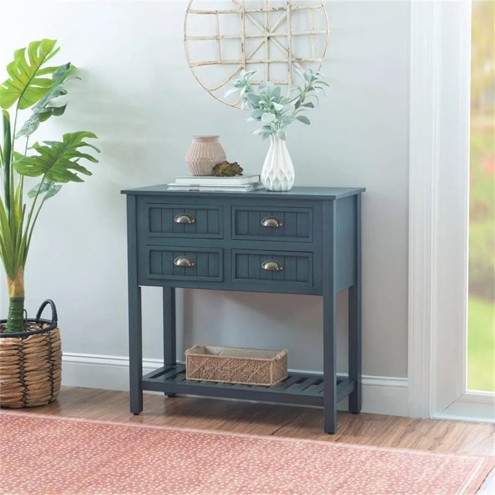 

Contemporary Beadboard Wood Console in Antique Blue